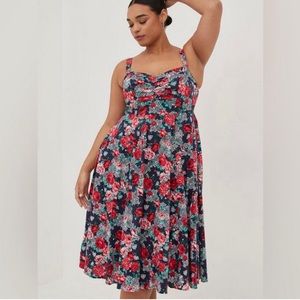 Torrid Retro Chic, Blue Poplin Floral, Fit and Flare Dress size 00